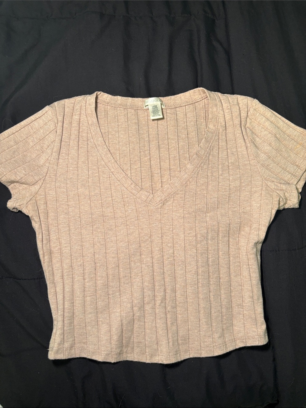 Bozzolo Ribbed V-Neck Short Sleeve Top - Light Blush